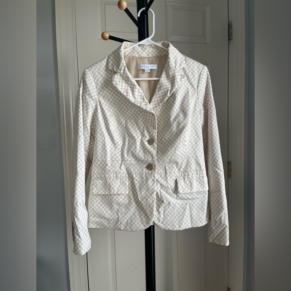 New York & Company - Women’s Cream Patterned Blazer, Preppy